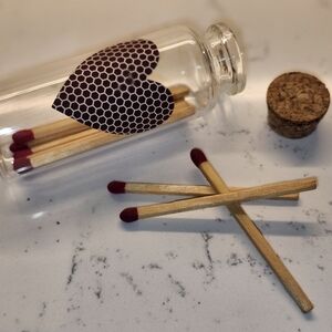 Glass Match Holder with Heart Shaped Striker – Decorative Cork Top Bottle